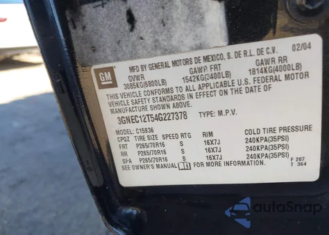 2004 Chevrolet Avalanche 1500 from USA, damaged, VIN 3GNEC12T54G227378